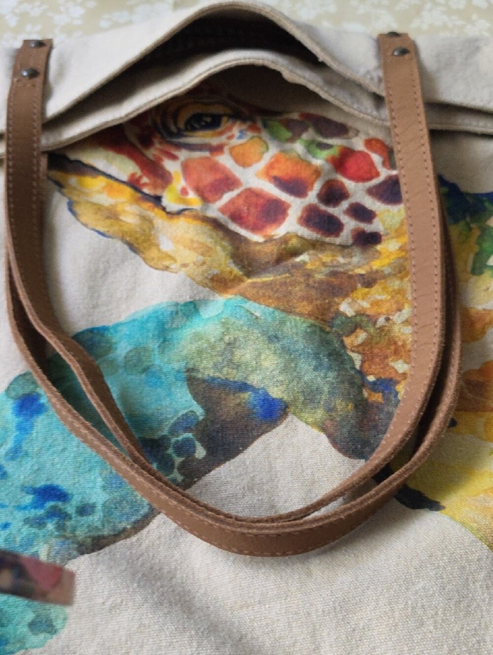 Canvas Sea Turtle Tote Bag - Multicolor.NWOT - Picture 4 of 11
